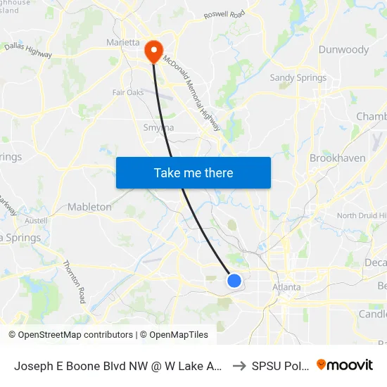 Joseph E Boone Blvd NW @ W Lake Ave NW to SPSU Police map