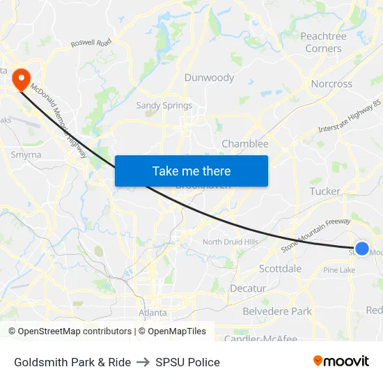 Goldsmith Park & Ride to SPSU Police map