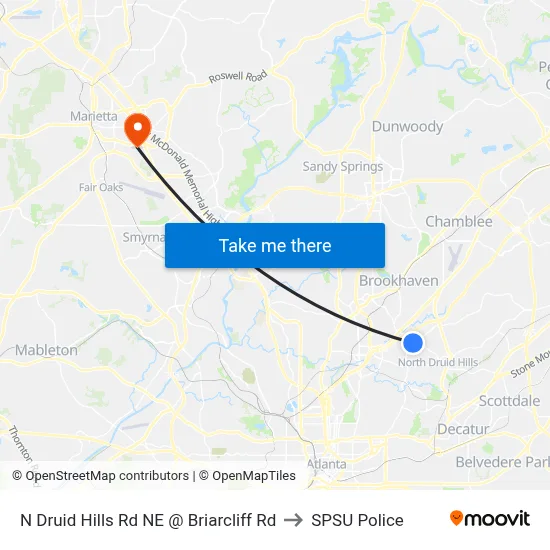 N Druid Hills Rd NE @ Briarcliff Rd to SPSU Police map
