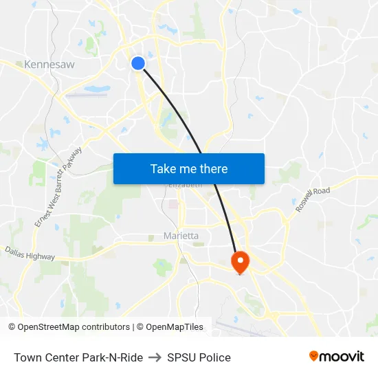 Town Center Park-N-Ride to SPSU Police map