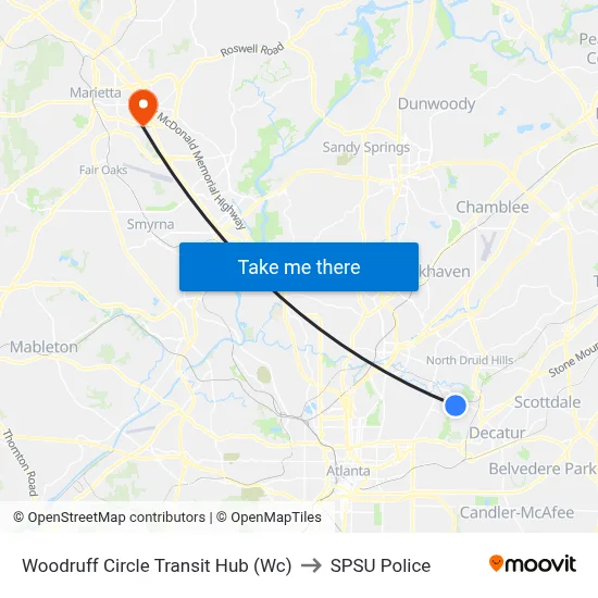 Woodruff Circle Transit Hub (Wc) to SPSU Police map