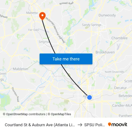 Courtland St & Auburn Ave (Atlanta Life) to SPSU Police map