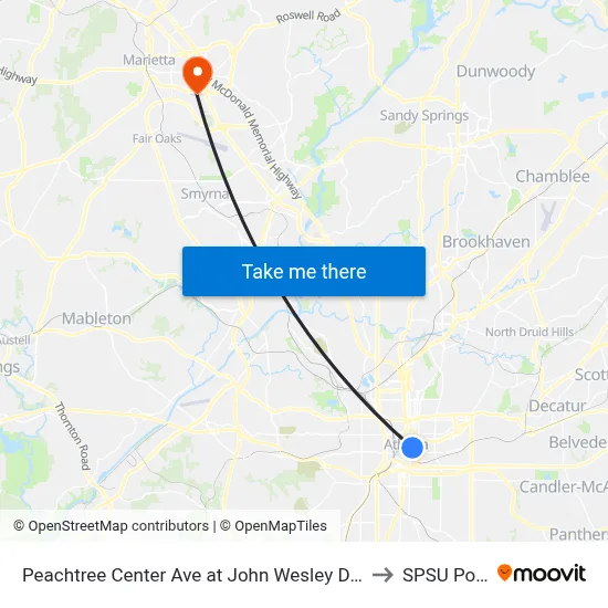 Peachtree Center Ave at John Wesley Dobbs Ave to SPSU Police map