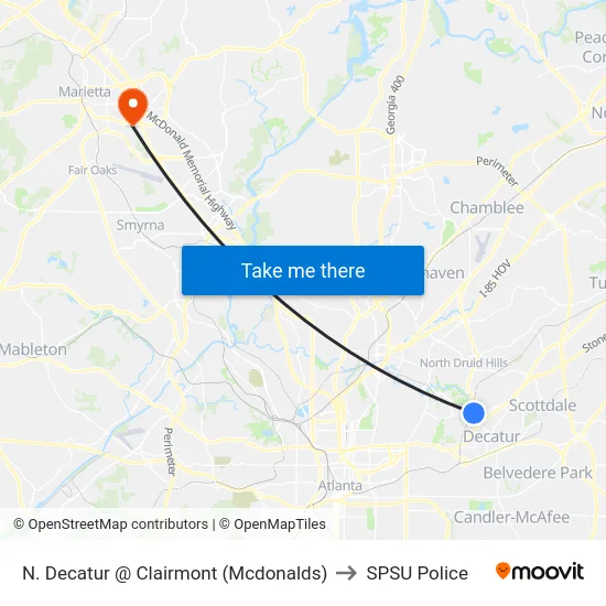 N. Decatur @ Clairmont (Mcdonalds) to SPSU Police map