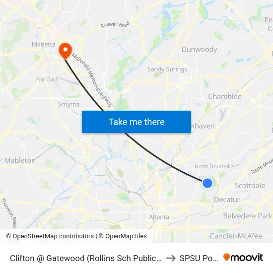 Clifton @ Gatewood (Rollins Sch Public Health) to SPSU Police map