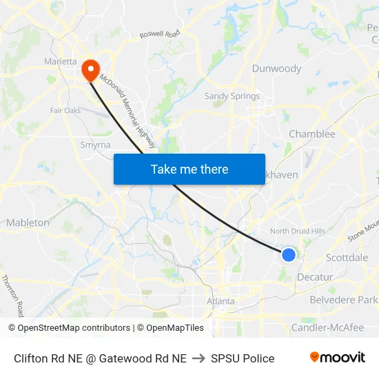 Clifton Rd NE @ Gatewood Rd NE to SPSU Police map