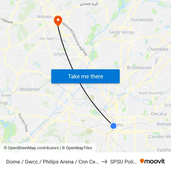 Dome / Gwcc / Philips Arena / Cnn Center to SPSU Police map