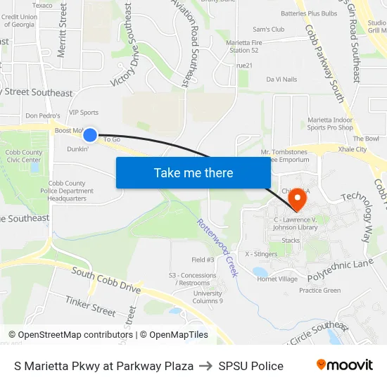 S Marietta Pkwy at Parkway Plaza to SPSU Police map