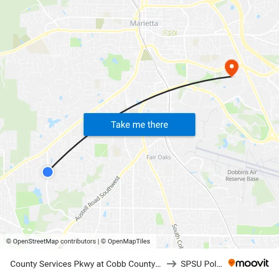 County Services Pkwy at Cobb County Heal to SPSU Police map