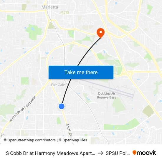 S Cobb Dr at Harmony Meadows Apartments to SPSU Police map