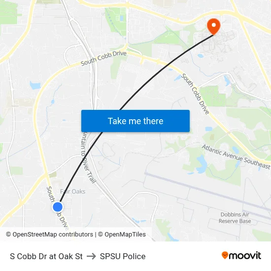S Cobb Dr at Oak St to SPSU Police map
