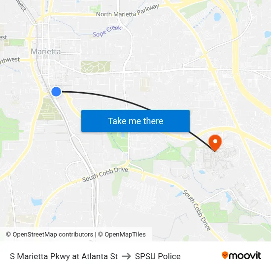 S Marietta Pkwy at Atlanta St to SPSU Police map