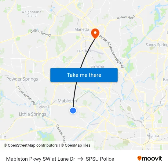 Mableton Pkwy SW at Lane Dr to SPSU Police map