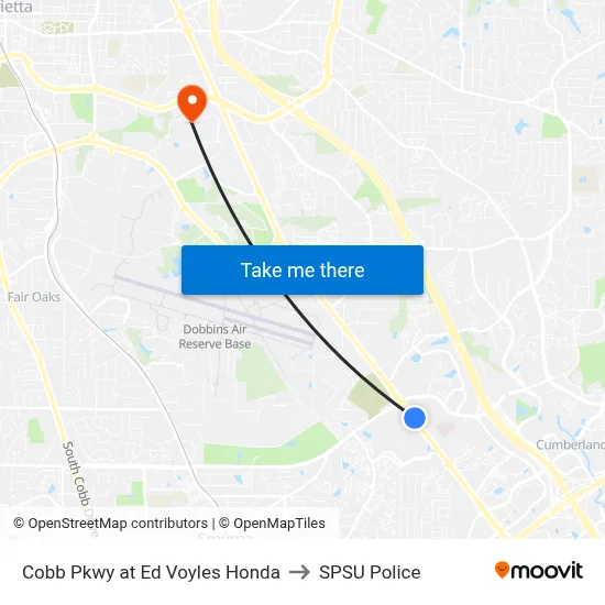 Cobb Pkwy at Ed Voyles Honda to SPSU Police map
