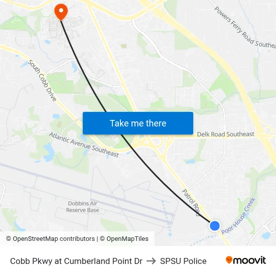 Cobb Pkwy at Cumberland Point Dr to SPSU Police map