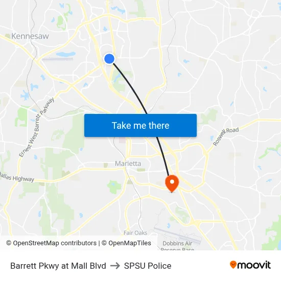 Barrett Pkwy at Mall Blvd to SPSU Police map