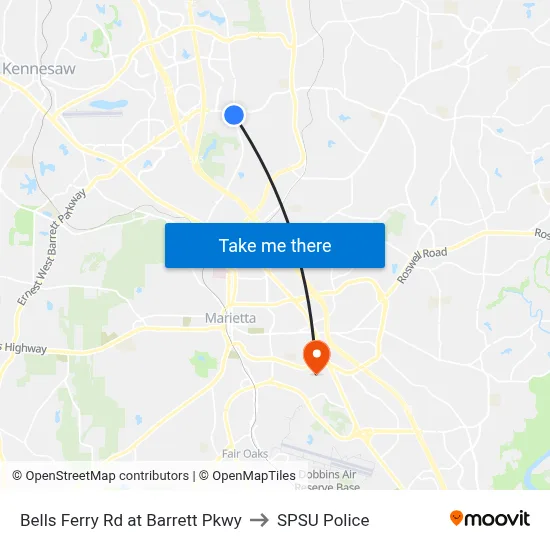 Bells Ferry Rd at Barrett Pkwy to SPSU Police map