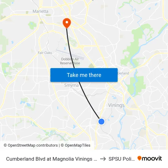 Cumberland Blvd at Magnolia Vinings Apts to SPSU Police map