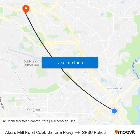 Akers Mill Rd at Cobb Galleria Pkwy to SPSU Police map