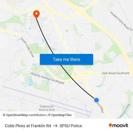 Cobb Pkwy at Franklin Rd to SPSU Police map