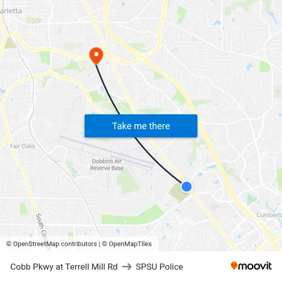 Cobb Pkwy at Terrell Mill Rd to SPSU Police map