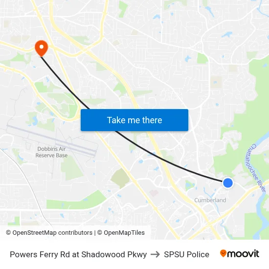 Powers Ferry Rd at Shadowood Pkwy to SPSU Police map