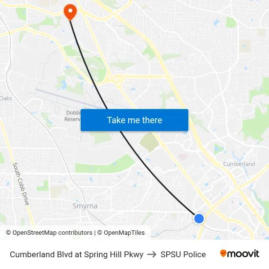 Cumberland Blvd at Spring Hill Pkwy to SPSU Police map