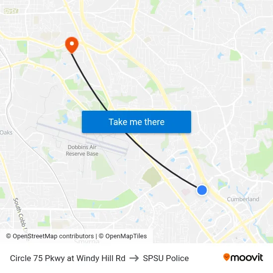 Circle 75 Pkwy at Windy Hill Rd to SPSU Police map