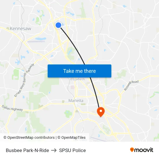 Busbee Park-N-Ride to SPSU Police map