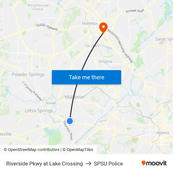 Riverside Pkwy at Lake Crossing to SPSU Police map