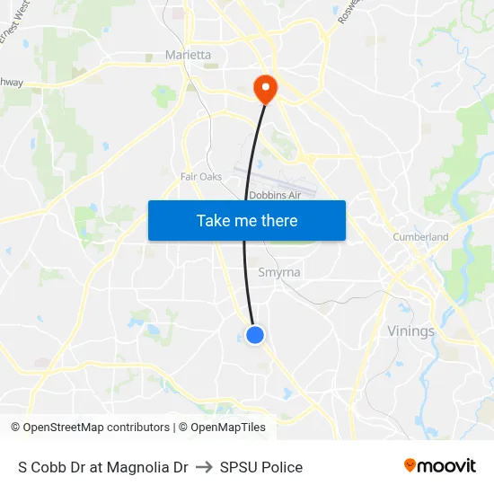 S Cobb Dr at Magnolia Dr to SPSU Police map