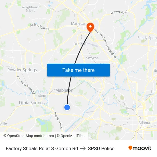 Factory Shoals Rd at S Gordon Rd to SPSU Police map