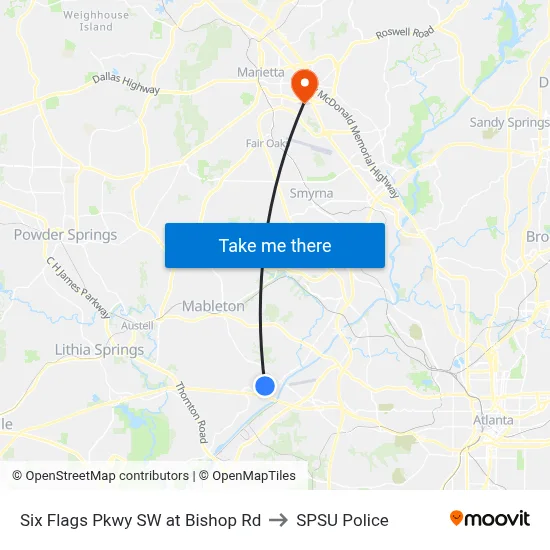 Six Flags Pkwy SW at Bishop Rd to SPSU Police map