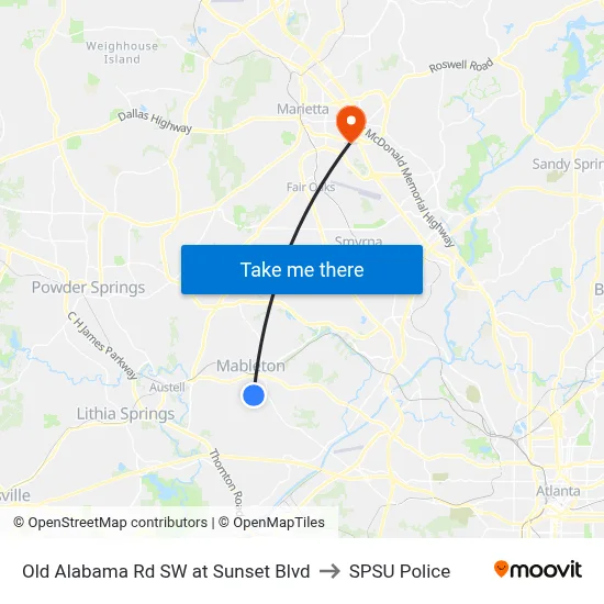 Old Alabama Rd SW at Sunset Blvd to SPSU Police map