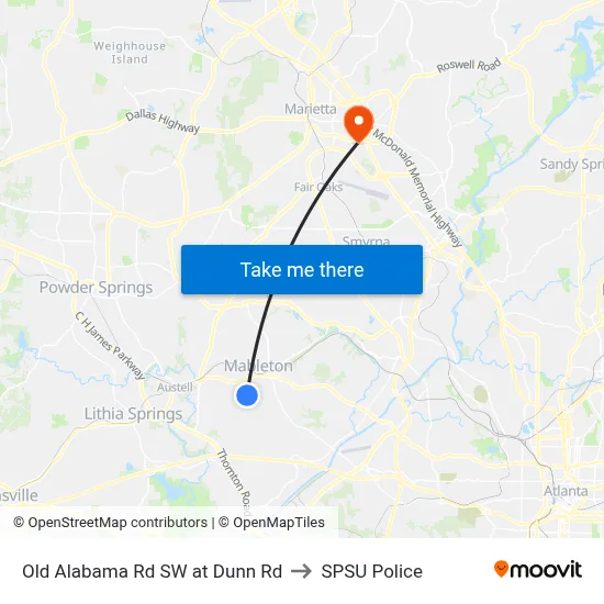 Old Alabama Rd SW at Dunn Rd to SPSU Police map