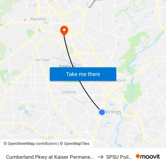 Cumberland Pkwy at Kaiser Permanente to SPSU Police map