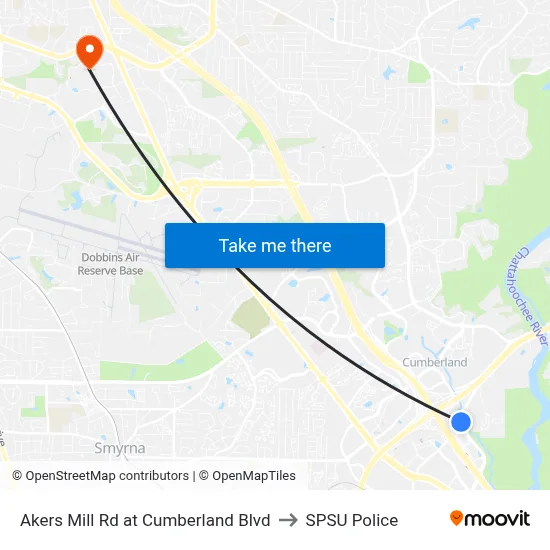 Akers Mill Rd at Cumberland Blvd to SPSU Police map