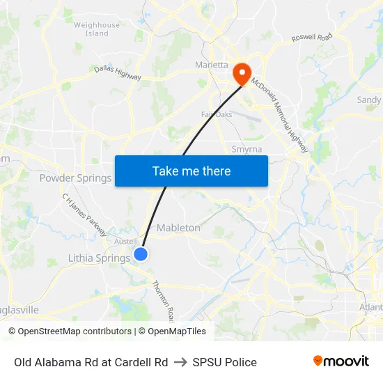 Old Alabama Rd at Cardell Rd to SPSU Police map