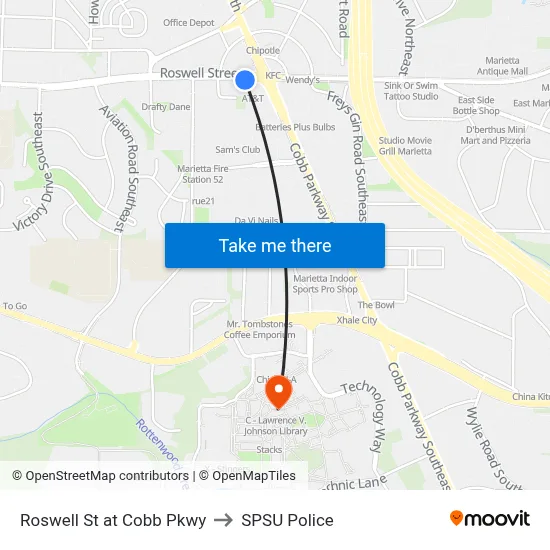 Roswell St at Cobb Pkwy to SPSU Police map