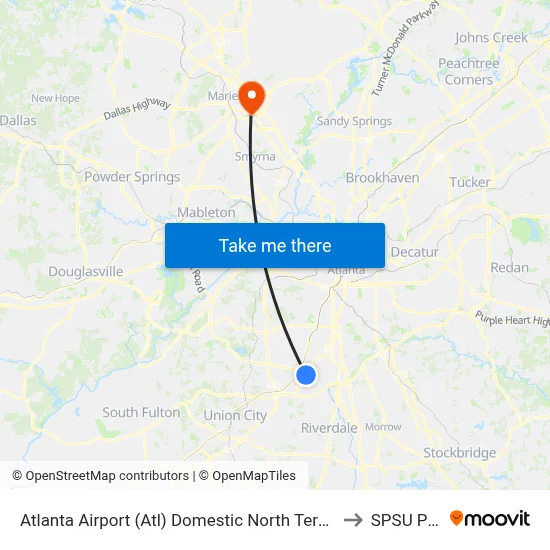 Atlanta Airport (Atl) Domestic North Terminal Dropoffs to SPSU Police map