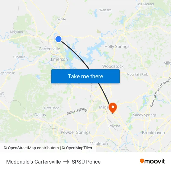 Mcdonald's Cartersville to SPSU Police map