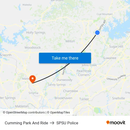 Cumming Park And Ride to SPSU Police map