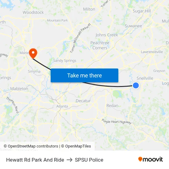 Hewatt Rd Park And Ride to SPSU Police map
