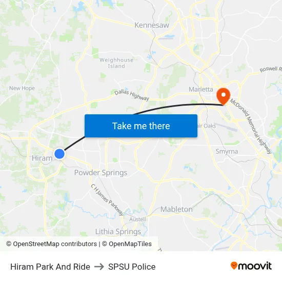 Hiram Park And Ride to SPSU Police map