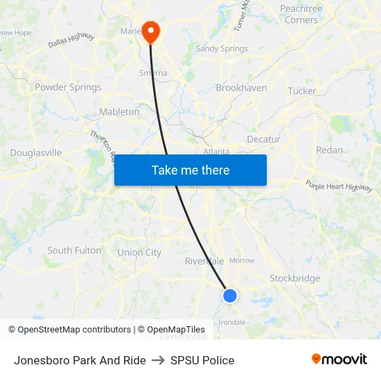 Jonesboro Park And Ride to SPSU Police map