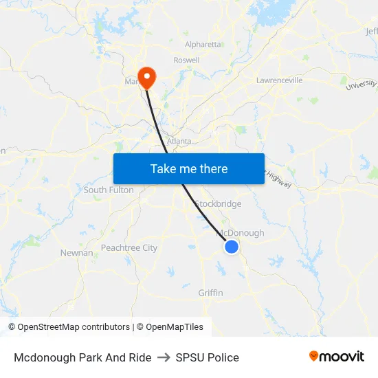 Mcdonough Park And Ride to SPSU Police map