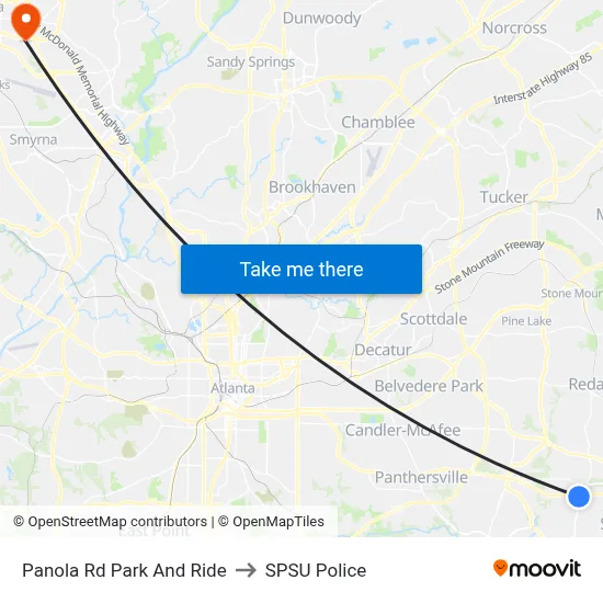 Panola Rd Park And Ride to SPSU Police map
