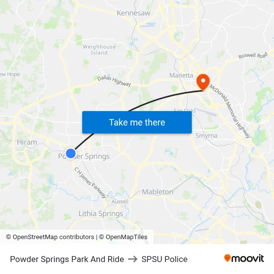 Powder Springs Park And Ride to SPSU Police map
