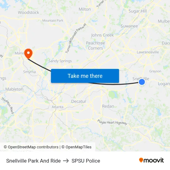 Snellville Park And Ride to SPSU Police map