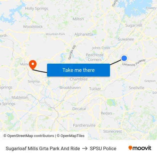 Sugarloaf Mills Grta Park And Ride to SPSU Police map